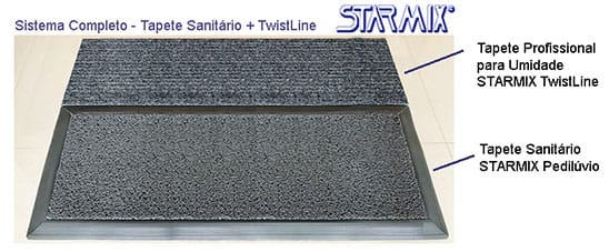 Exemplo de tapete sanitizante utilizado em conjunto com tapete secante sob medida